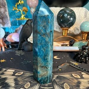 Large blue apatite tower